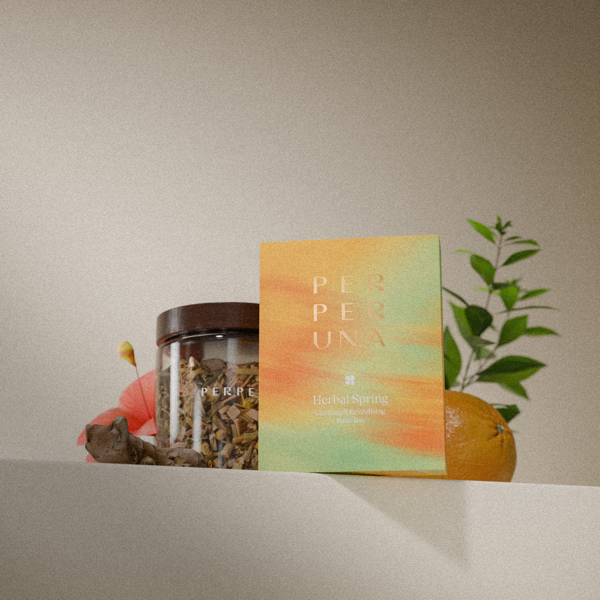 Herbal Spring 50 g – Badetee: Packung und Glas