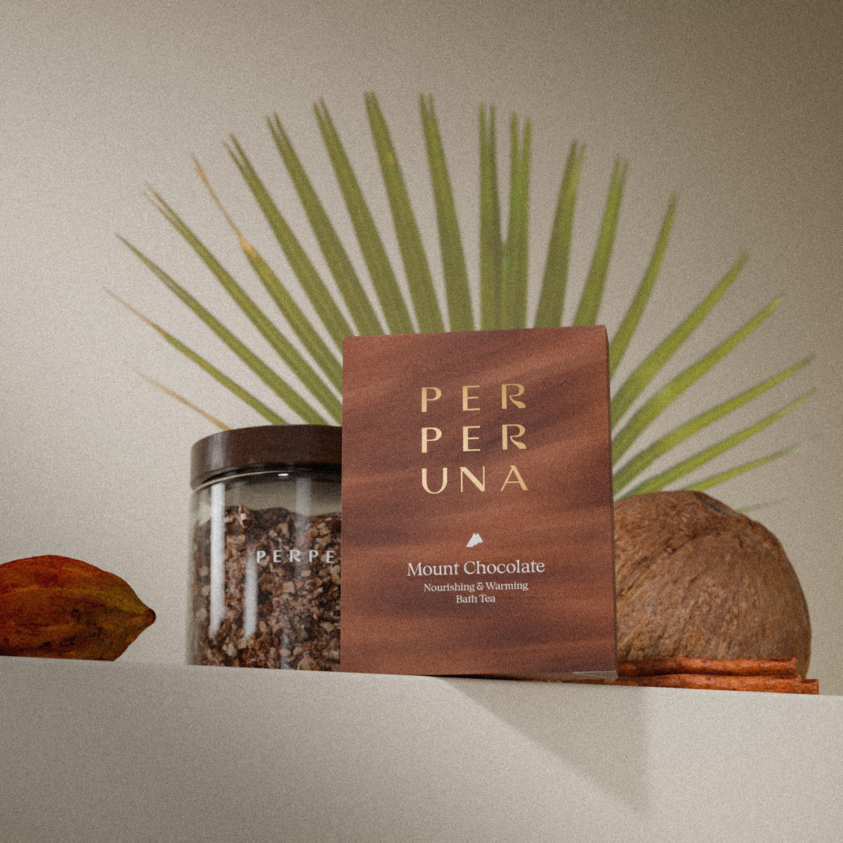 Mount Chocolate 50 g – Badetee: Packung und Glas